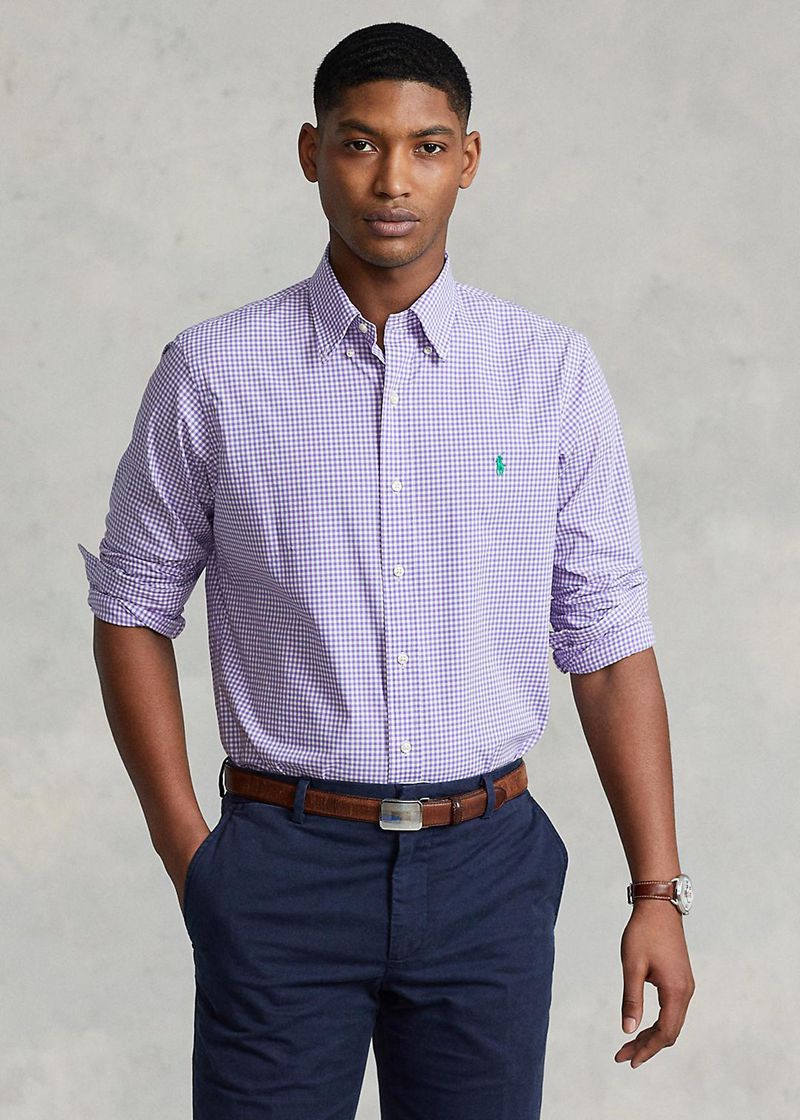 Camisas Polo Ralph Lauren Hombre Custom Fit Gingham Stretch Poplin Chile Moradas VMEUH-5903